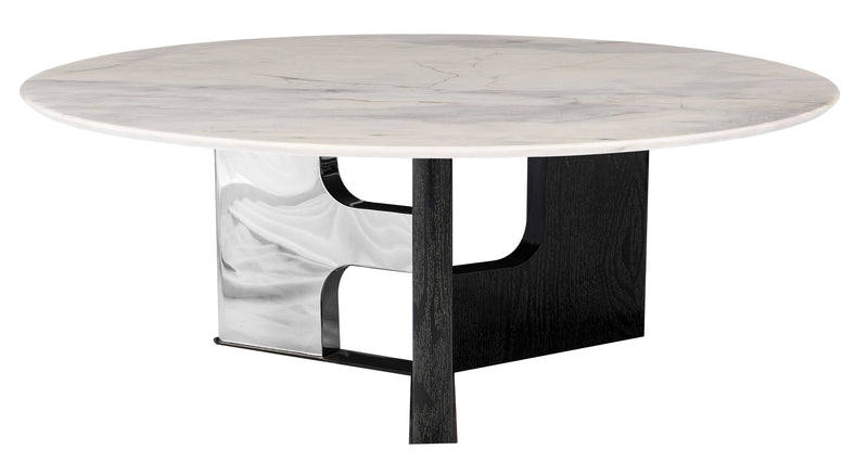 Stolik Kawowy Okrągły Marmur Naturalny 90x90 Nogi Drewno Inox Grace — Biały