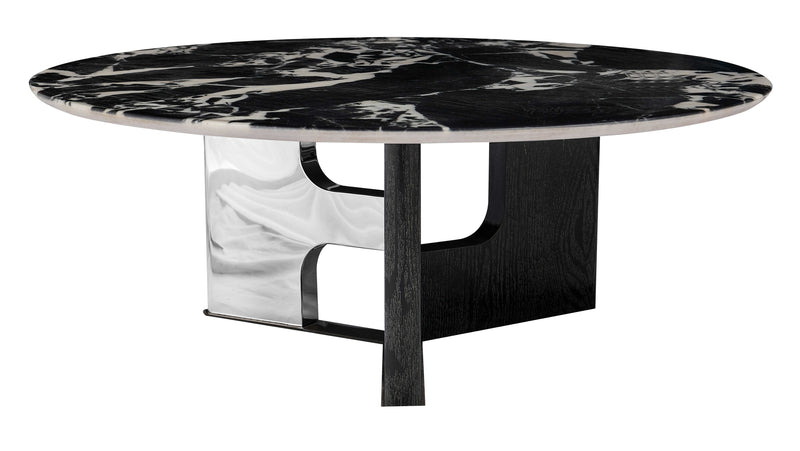 Stolik Kawowy Okrągły Marmur Naturalny 90x90 Nogi Drewno Inox Grace — Czarny