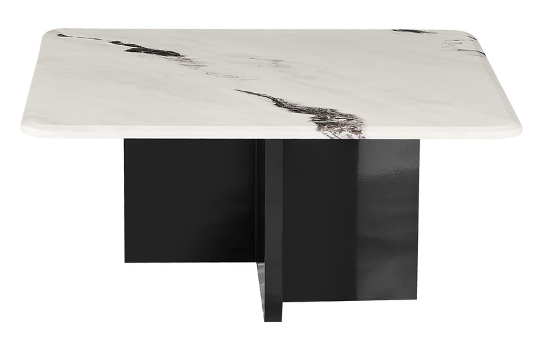 Stolik Kawowy Kwadratowy Marmur Naturalny 80x80 Nogi Stalowe Wave — Biały