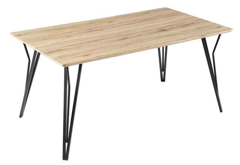 Stół Do Jadalni Prostokątny Nogi Metalowe Czarne HT-07 — Dąb Naturalny / 160 cm
